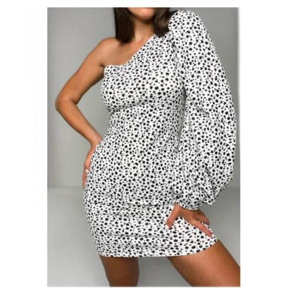 strapless open back dress Lime geometrical print one shoulder mini dress – BU Club
